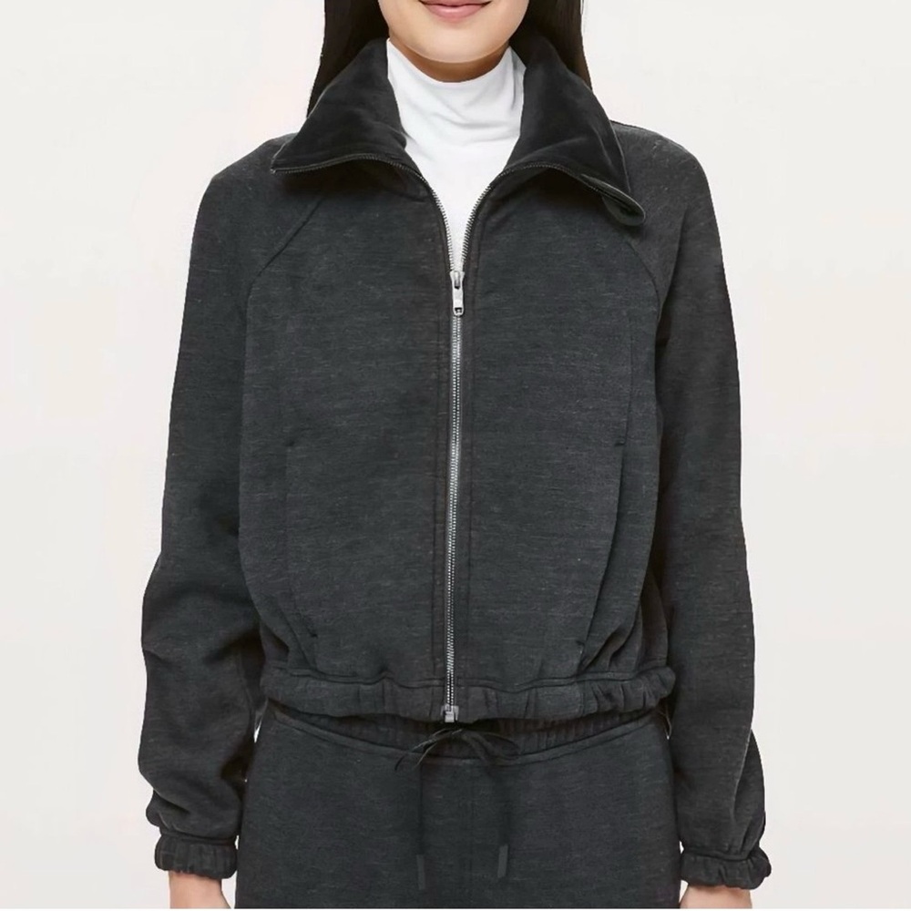 Lululemon Plush Times Zip Up Fleece Lined Jacket Size 8 Heathered Black
